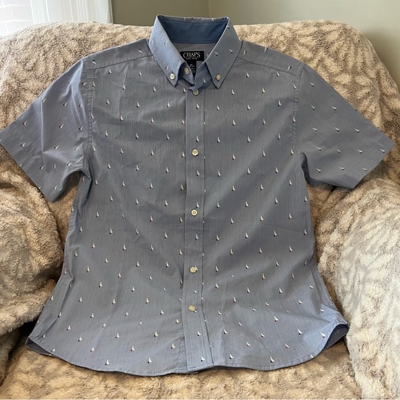 Chaps Boy’s Collared Short Sleeve Dress Shirt, Sailboat Pattern, Size M 10/12 - Picture 1 of 6